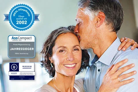 Ein sich im Arm liegendes Pärchen. https://www.checkpoint-ideal.de/versicherungen/vorsorge/private-pflegeversicherung-ideal